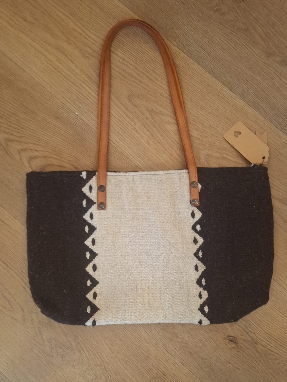 Neutral Two-Tone Tote Bag with Leather Handles